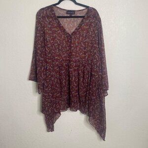 Lane Bryant Tunic Top Womens Plus Size 22/24 Floral Sheer Asymmetrical Laganlook